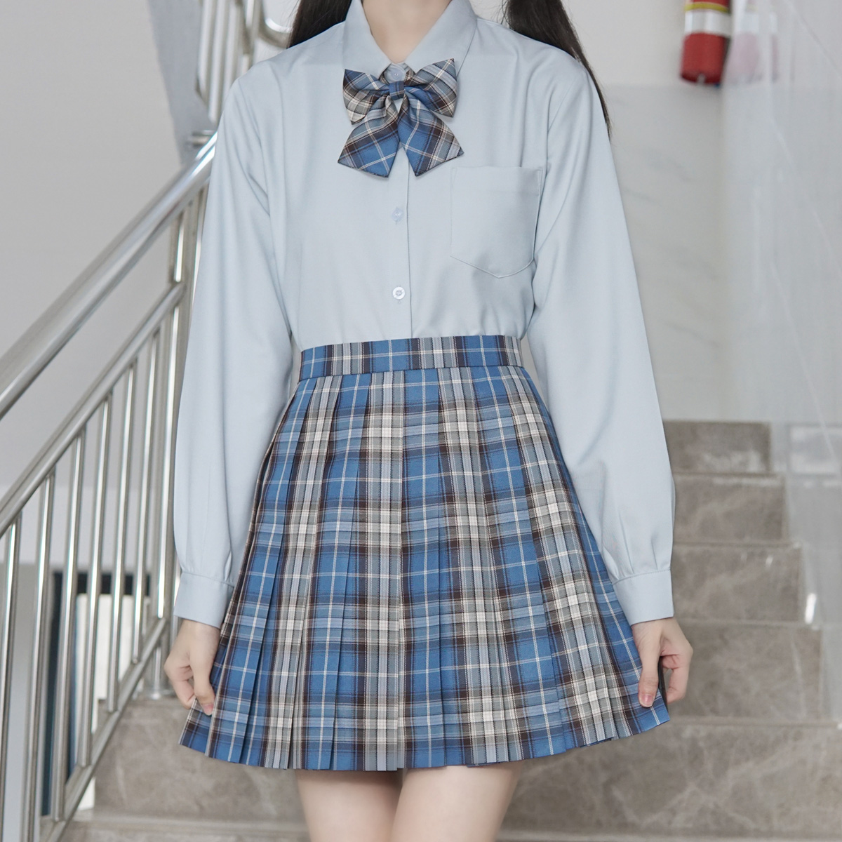 青ファッション 青ファッション 制服風リボン付きブラウス