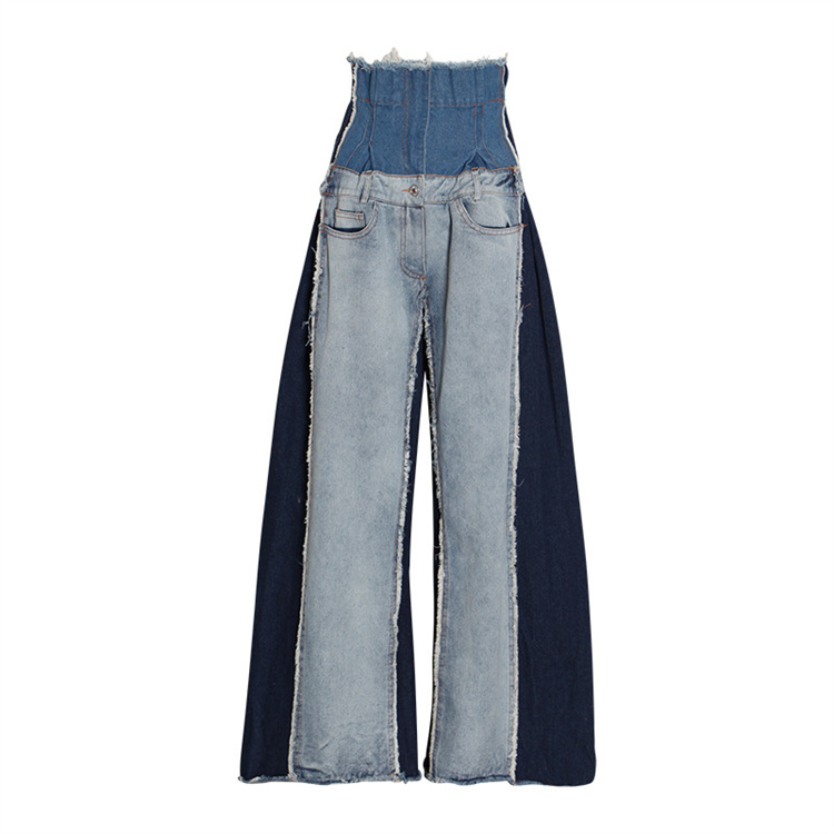 青ファッション デニムワイドパンツ ハイウエスト ゆったりロング
