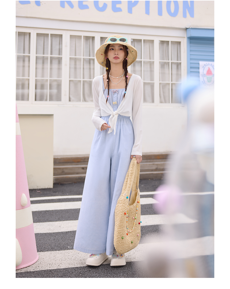 青ファッション 優雅キャミソールワイドパンツ