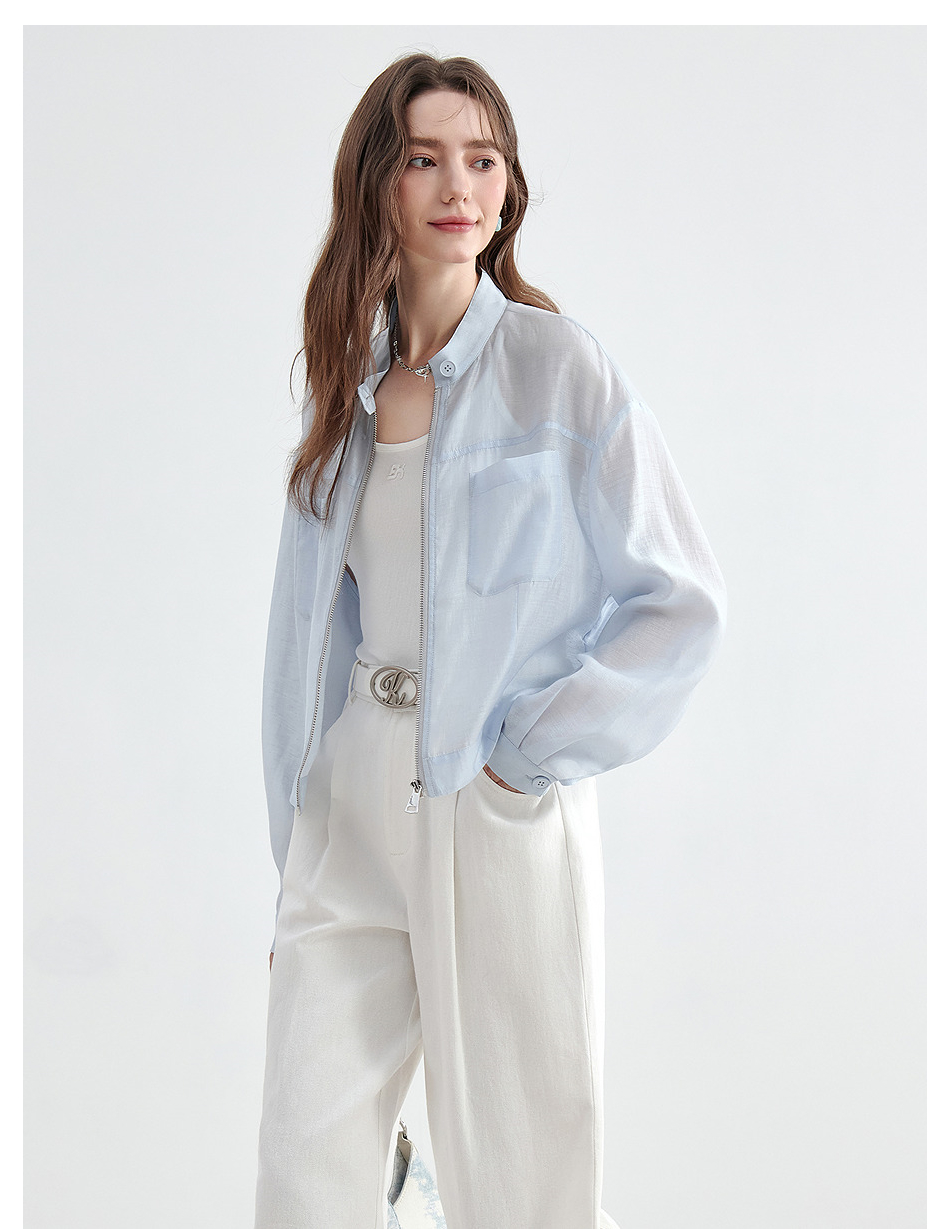 青ファッション エアリーシアージップシャツ