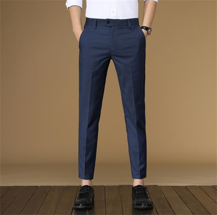 青ファッション 春夏メンズスリムフィットスーツパンツ