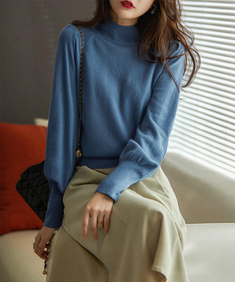 青ファッション 上品プチハイネックニット レディース 秋冬