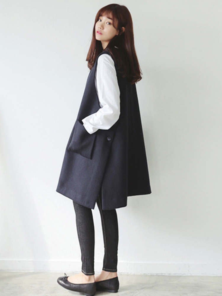 青ファッション ノースリーブロングジャケットベスト