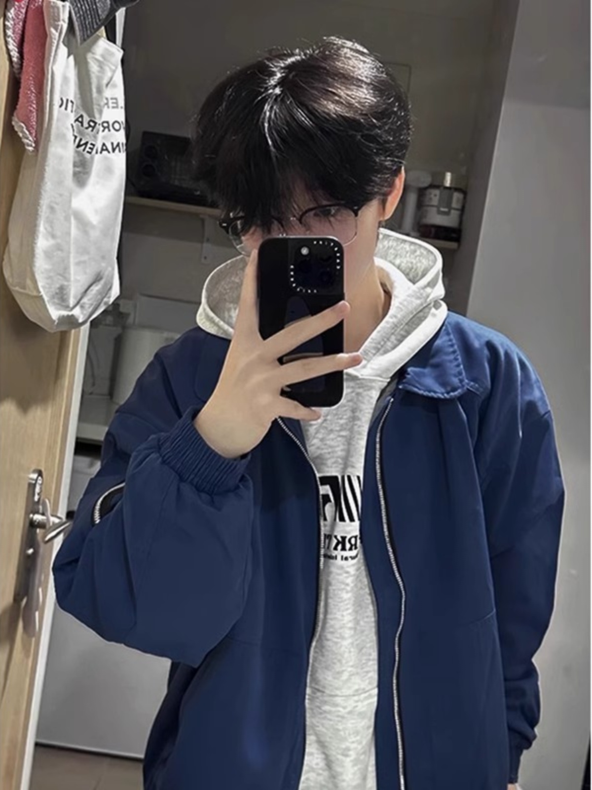 青ファッション 都会的フライトジャケット