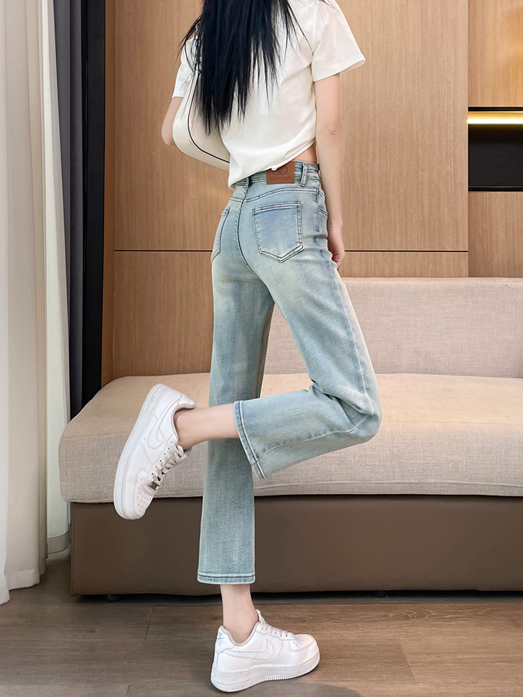 青ファッション ゆったりストレートデニムパンツ