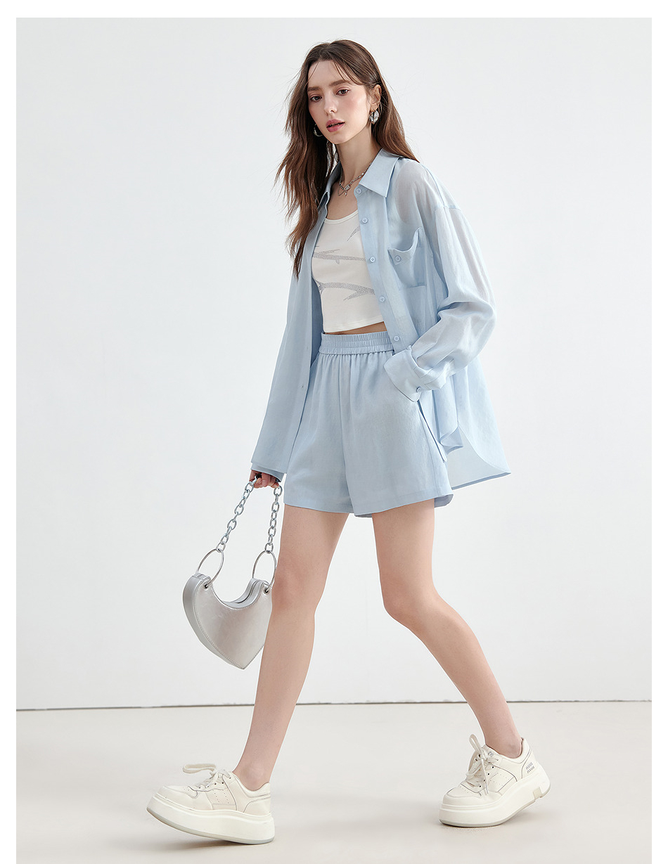 青ファッション リラックスショートパンツ