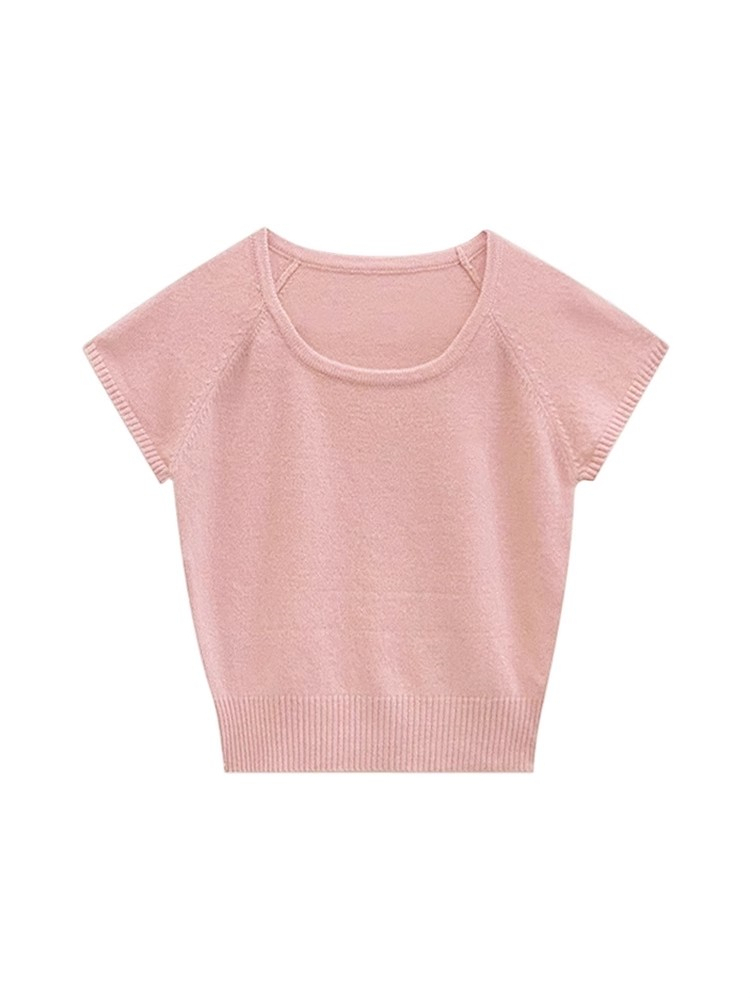青ファッション 青ファッション 優雅な裾リブフレンチスリーブニット