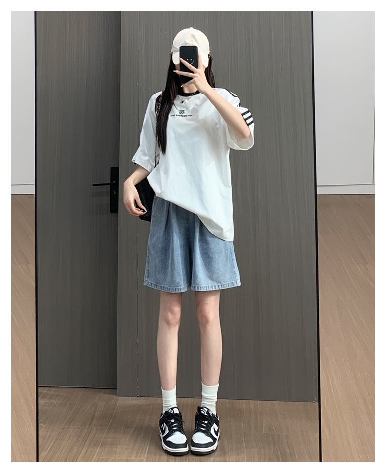 青ファッション ゆったりデニムキュロット