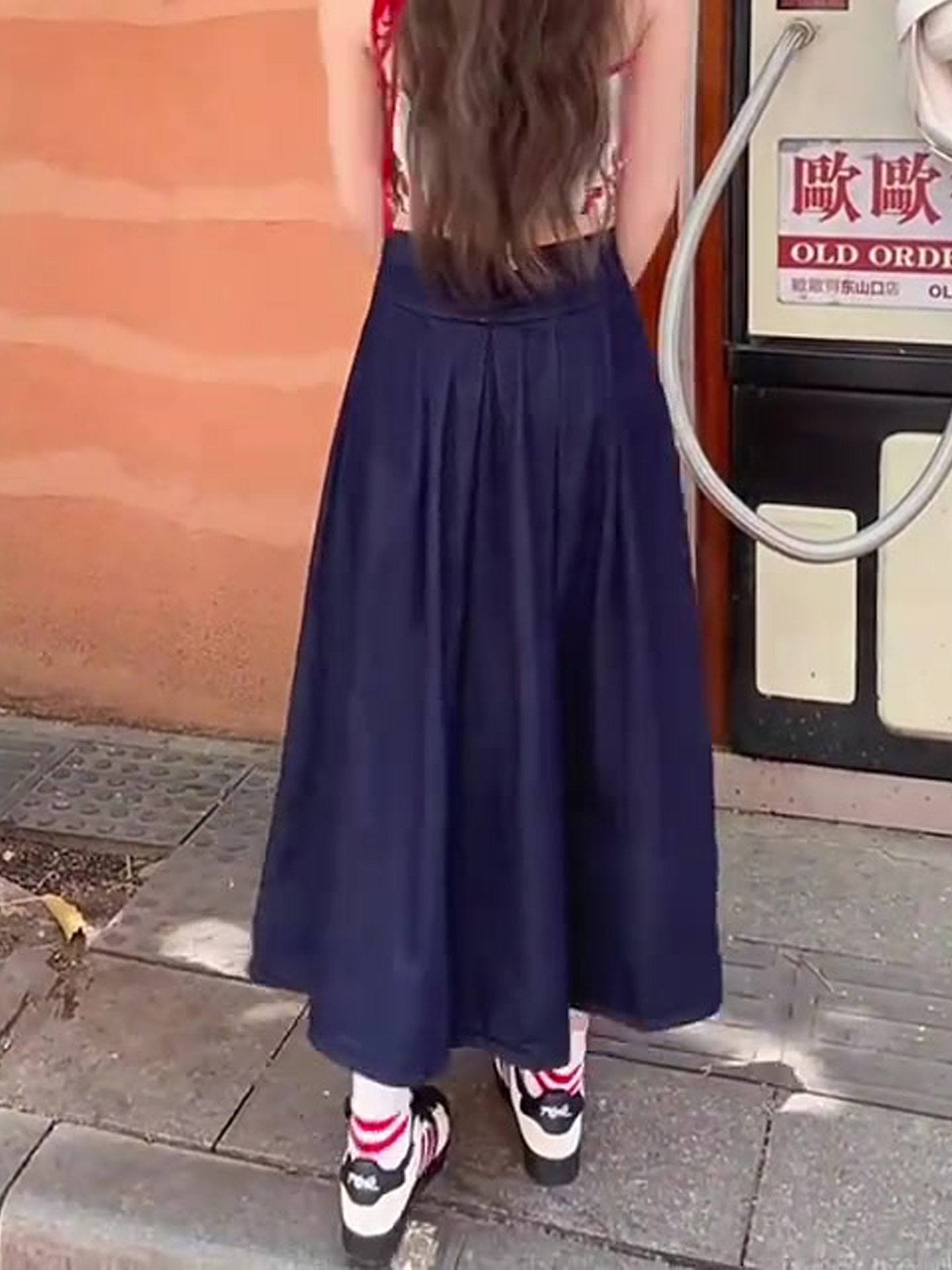青ファッション ゆったりデニムフレアロングスカート