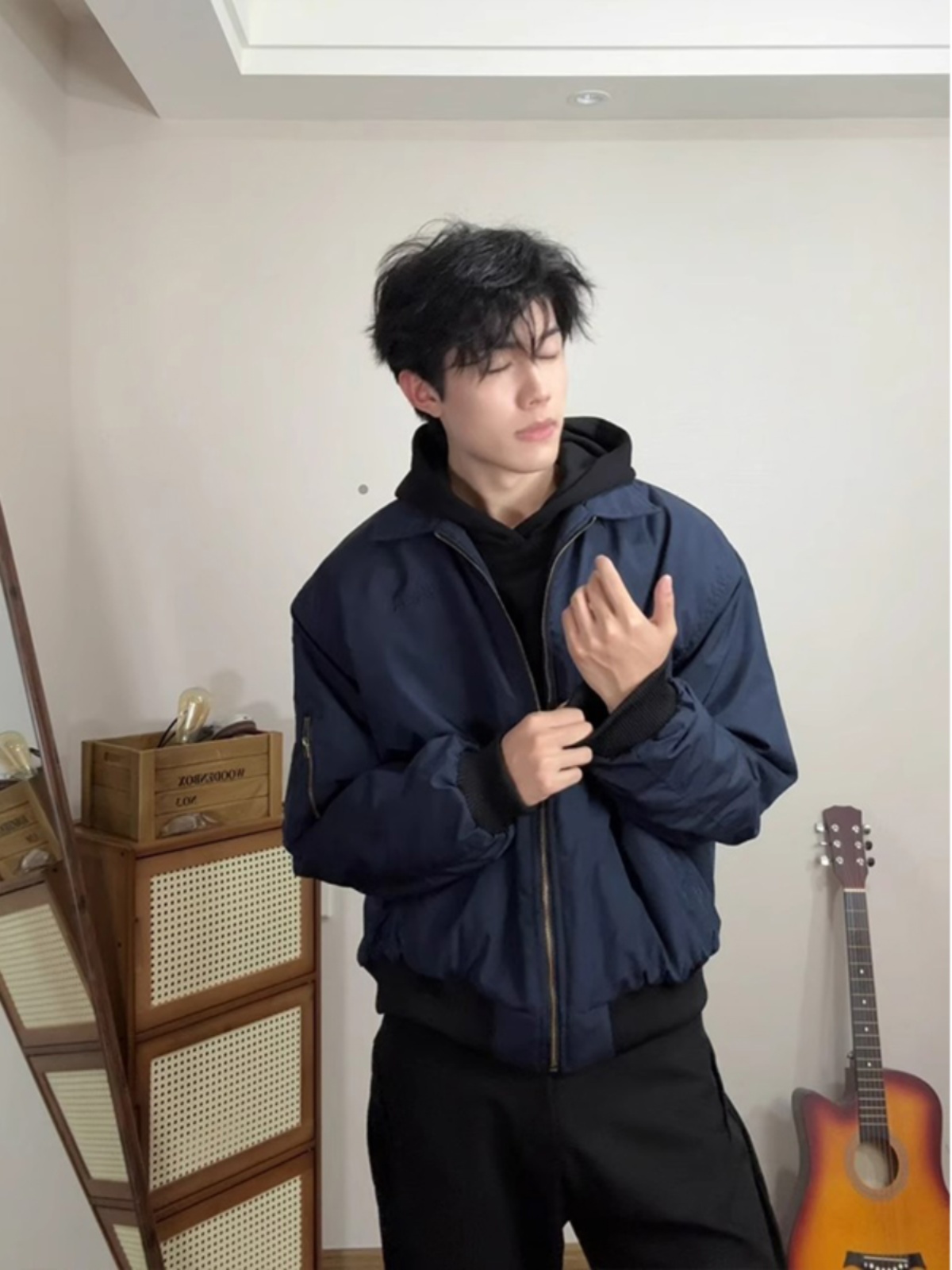 青ファッション 都会派ミリタリーブルゾン