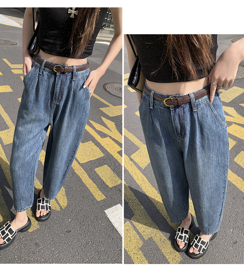 青ファッション ゆったりワイドデニムパンツ