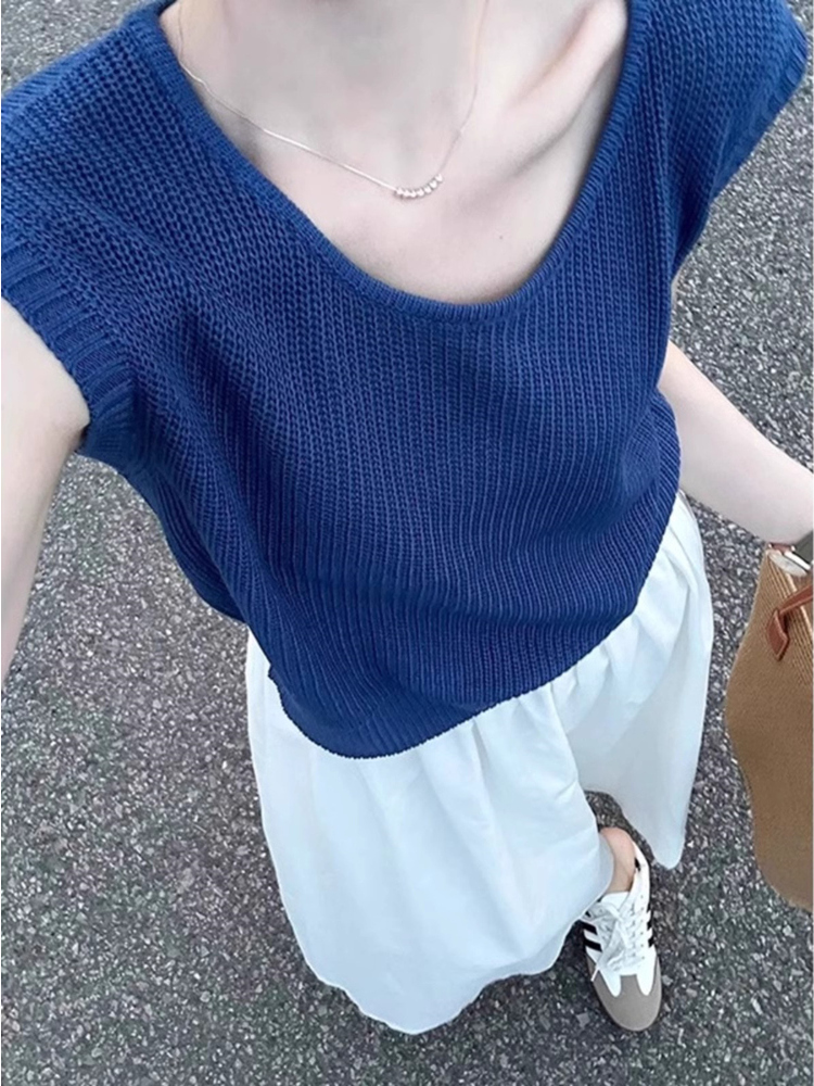 青ファッション 青ファッション なめらか袖なしニットベスト
