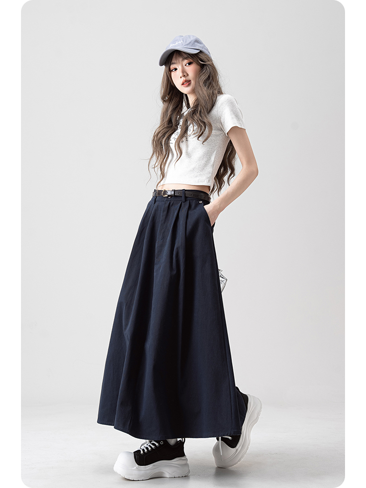 青ファッション 青ファッション タック入りマキシスカート