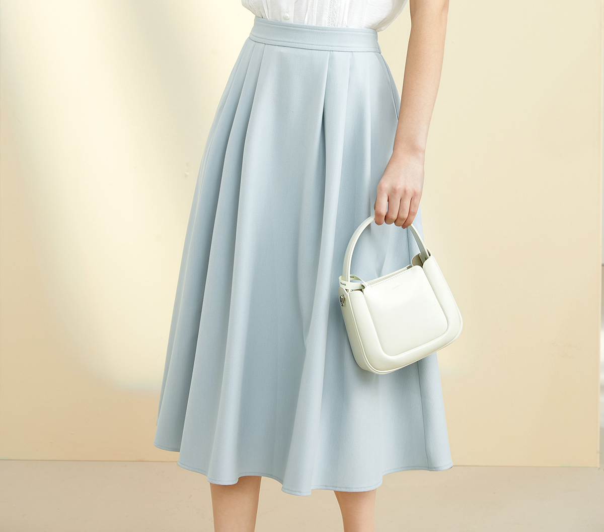 青ファッション プリーツフレアスカート