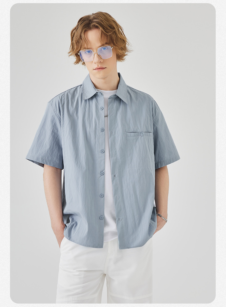 青ファッション 涼風リネン半袖シャツ