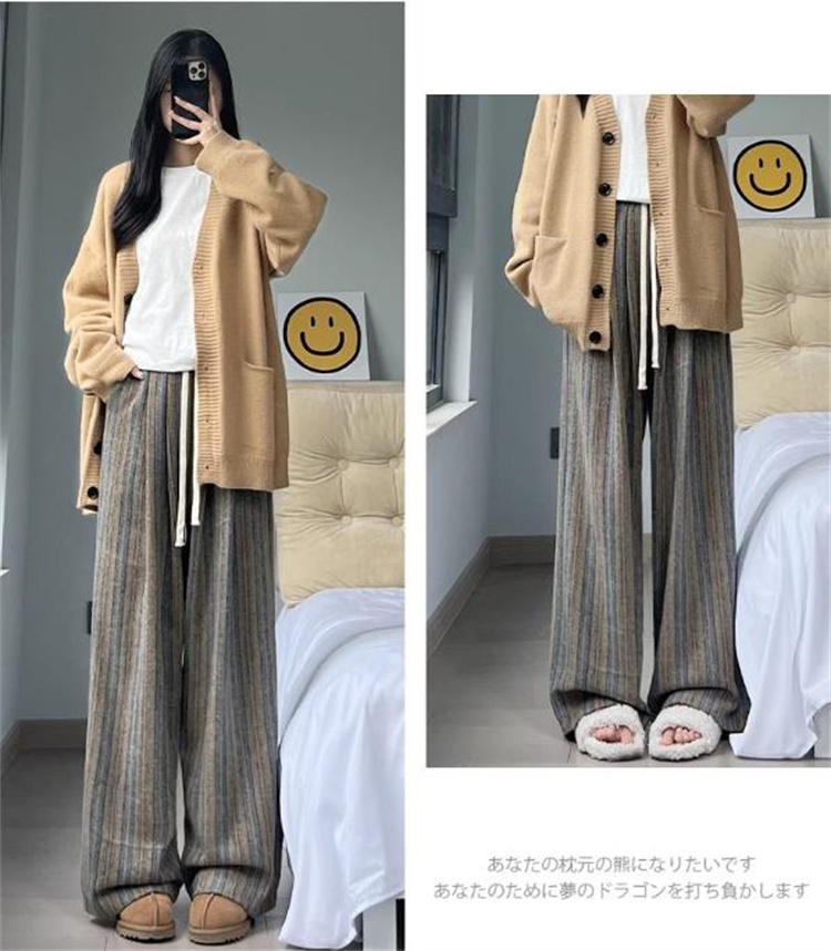 青ファッション 大人可愛い縦縞柄ワイドパンツ レディース