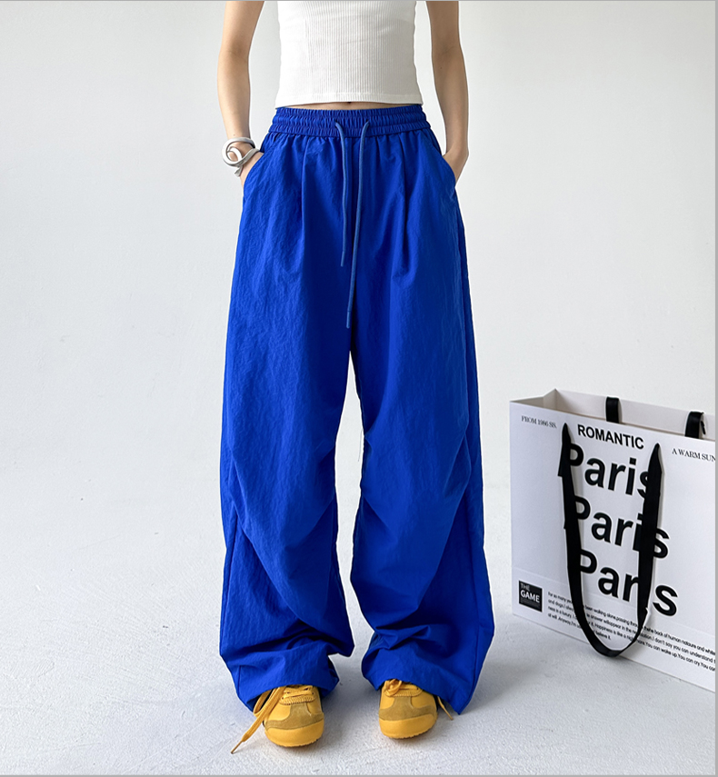 青ファッション ゆったりワイドイージーパンツ