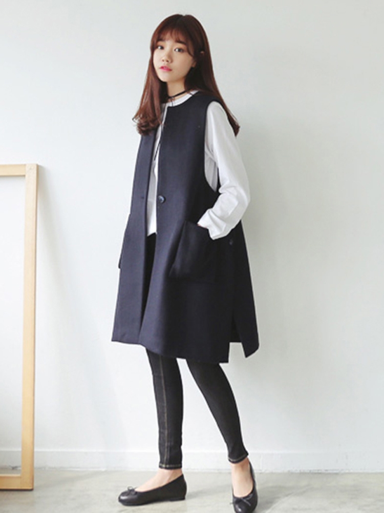 青ファッション ノースリーブロングジャケットベスト