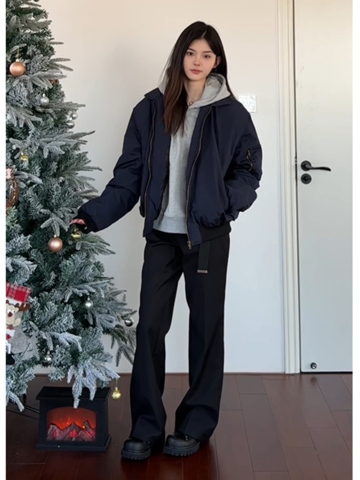 青ファッション 青ファッション ふんわり暖か冬空ボンバージャケット