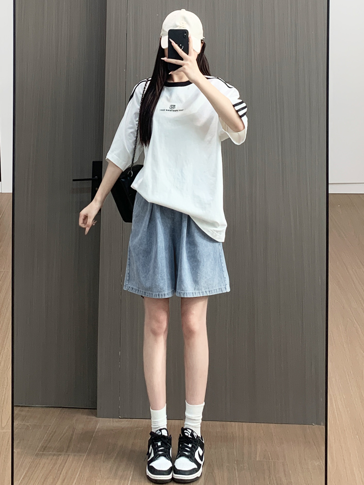 青ファッション ゆったりデニムキュロット