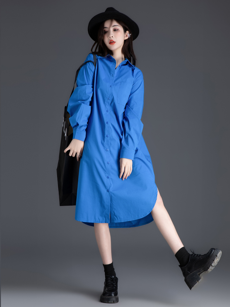 青ファッション ロングシャツワンピース
