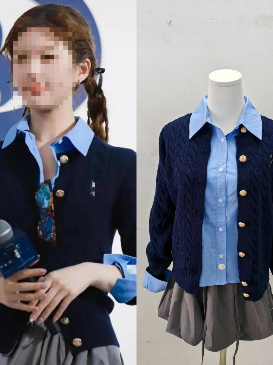 青ファッション 青ファッション 麗しの学院風ニットカーディガンシャツ