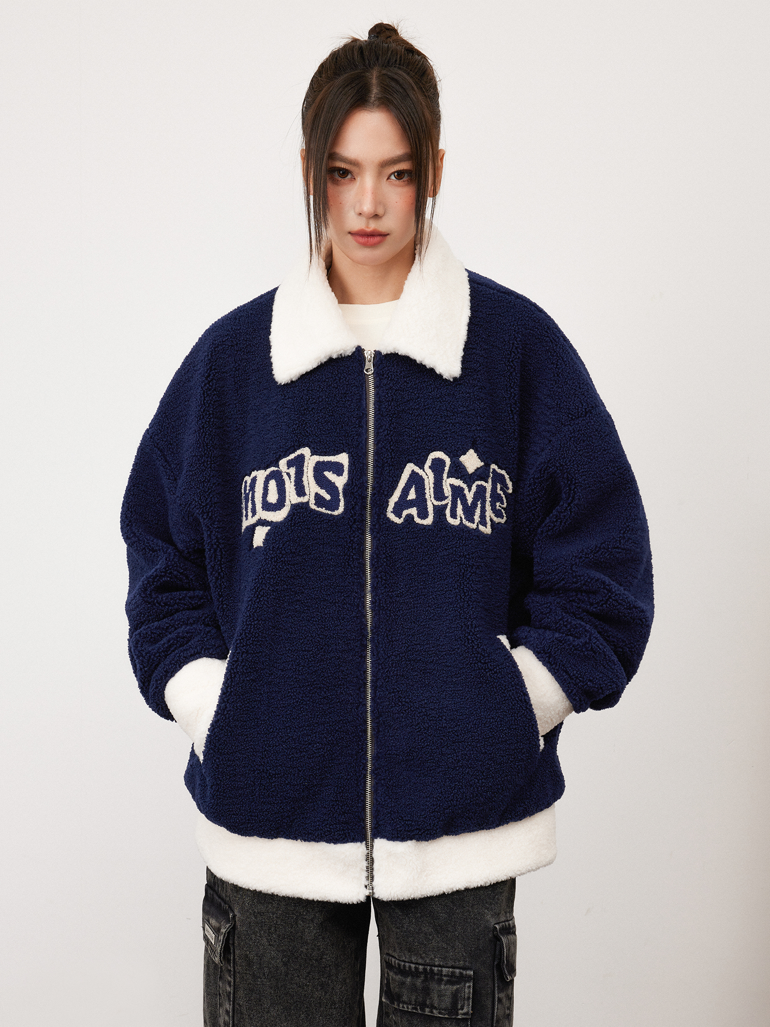 青ファッション 青ファッション もこもこボアカレッジカーディガン
