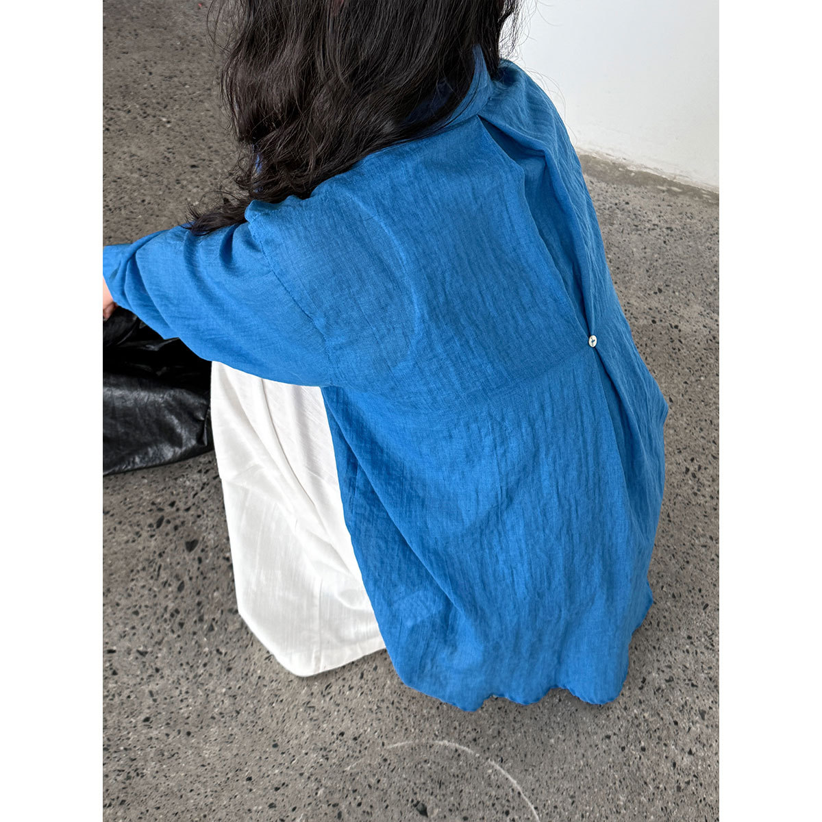 青ファッション 麻混リネンシャツカーディガン