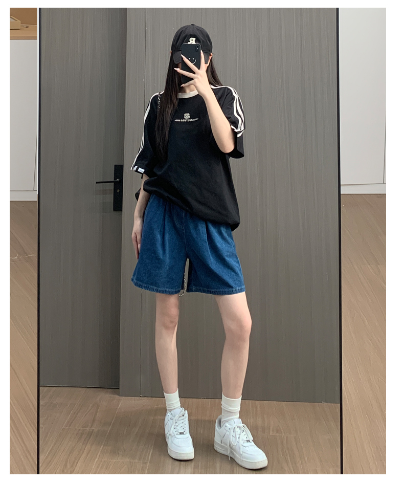 青ファッション ゆったりデニムキュロット
