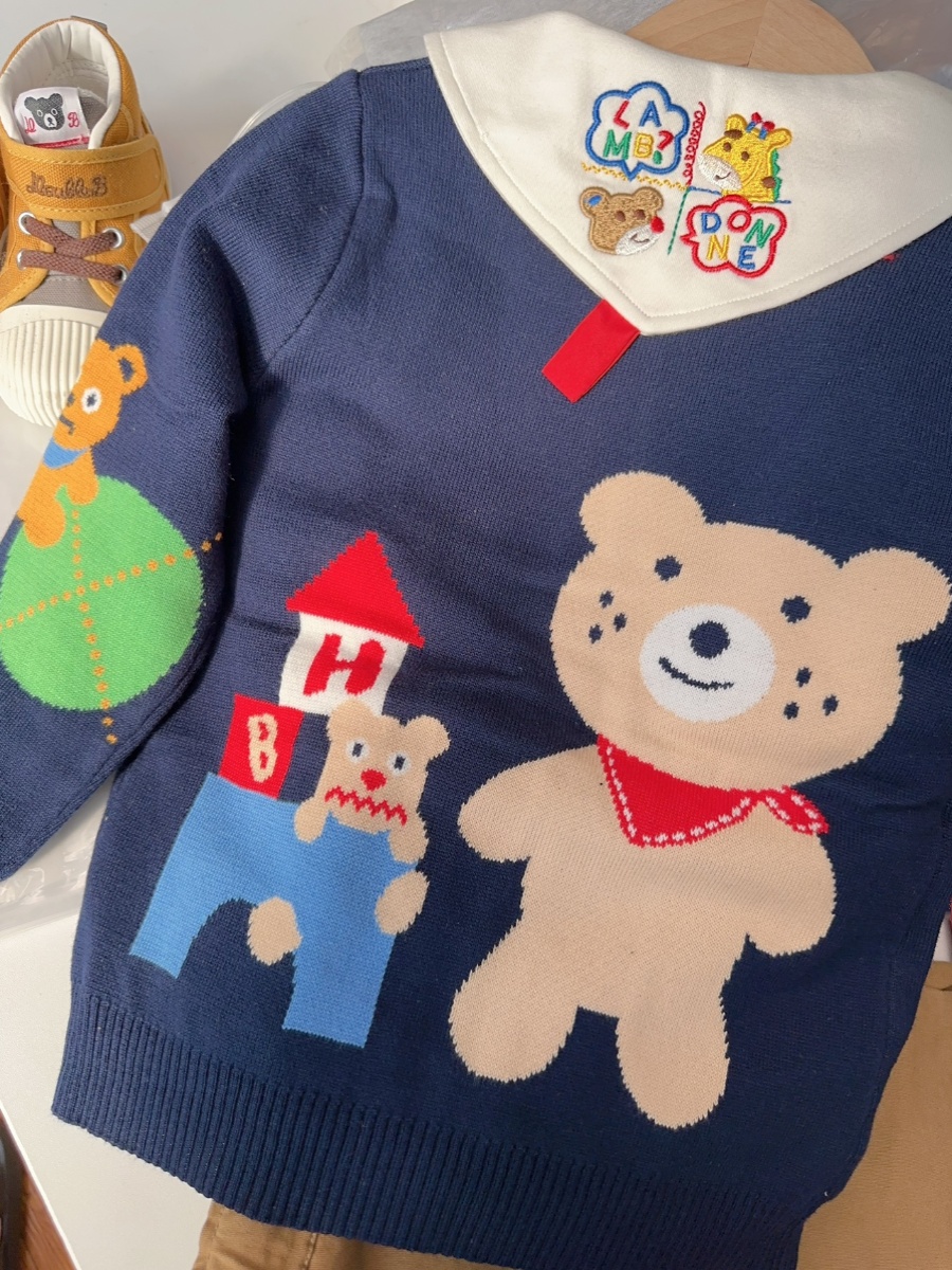 青ファッション 青ファッション くまさんポケットニットカーディガン