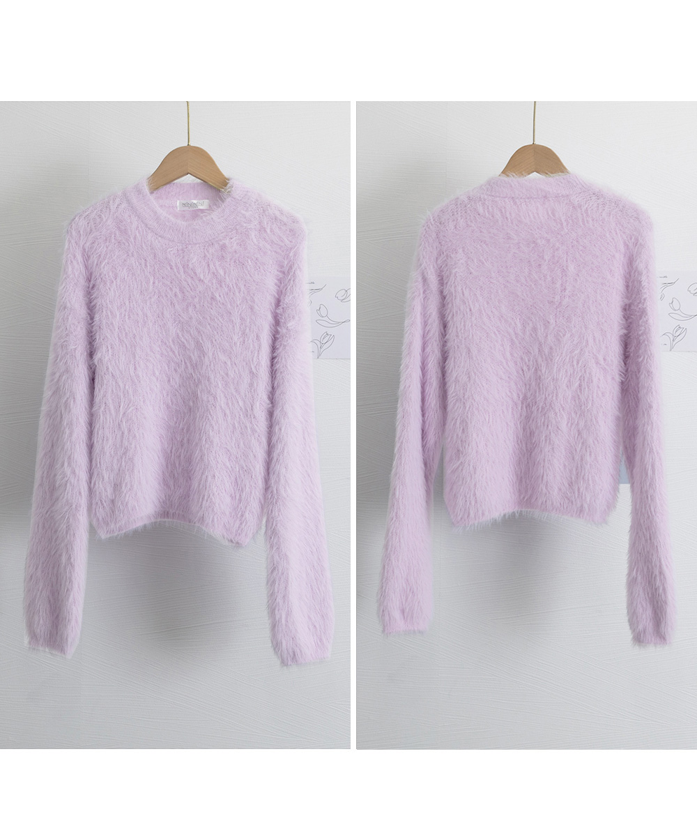 青ファッション ふわもこ シャギーニット ショート丈 トップス