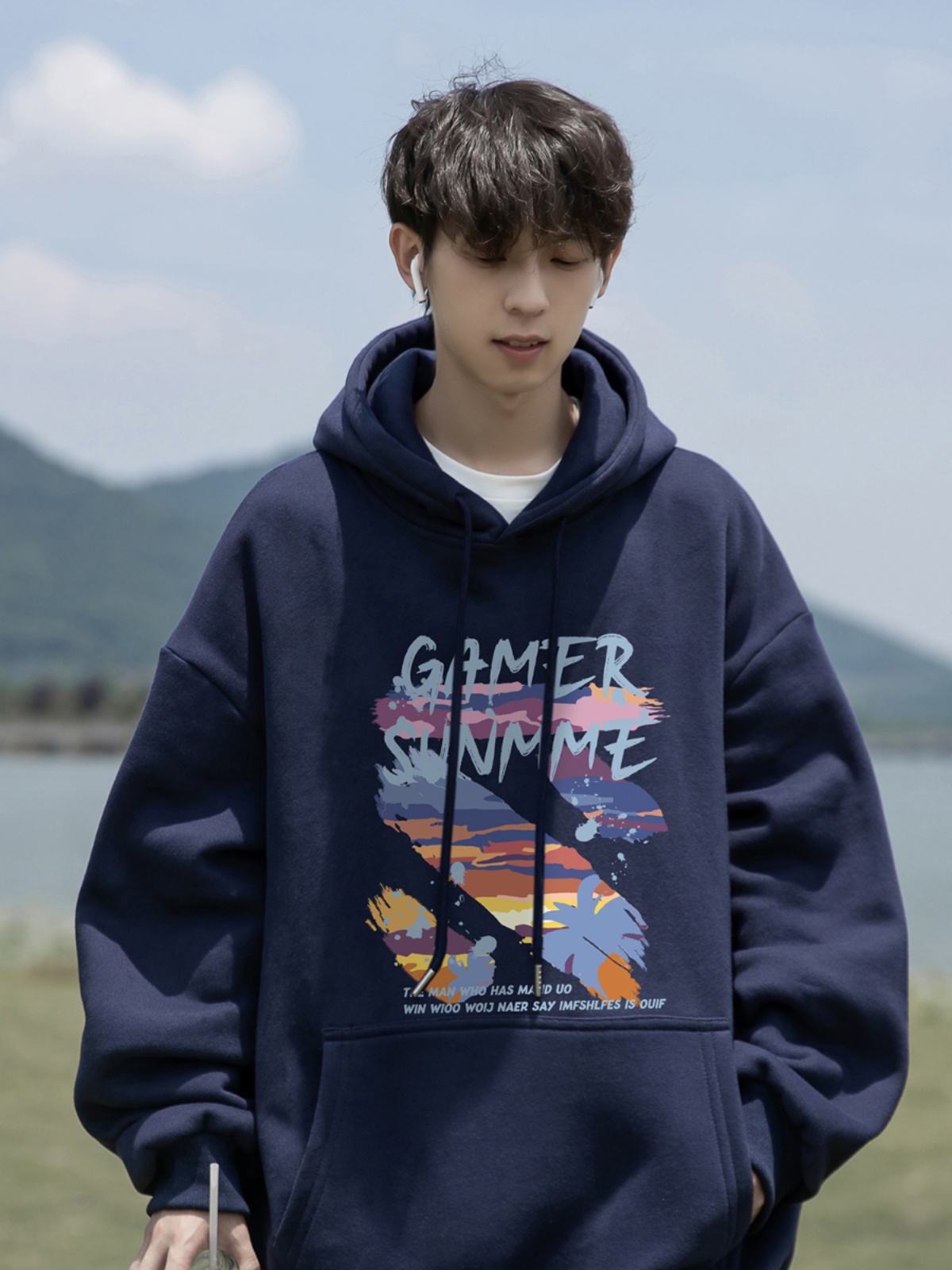 青ファッション 青ファッション サンセットアート パーカー