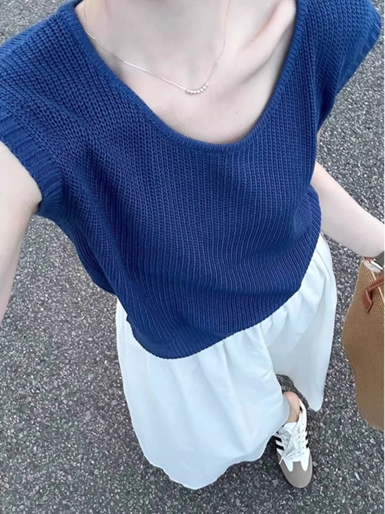 青ファッション 青ファッション なめらか袖なしニットベスト