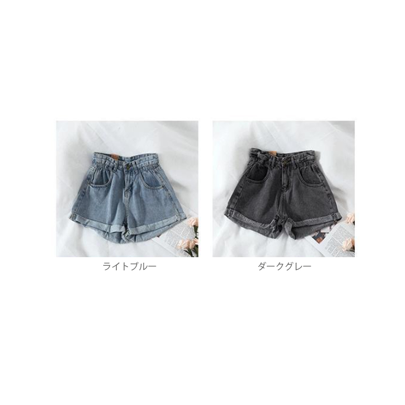 青ファッション 新作ハイウエストデニムショートパンツ淡青