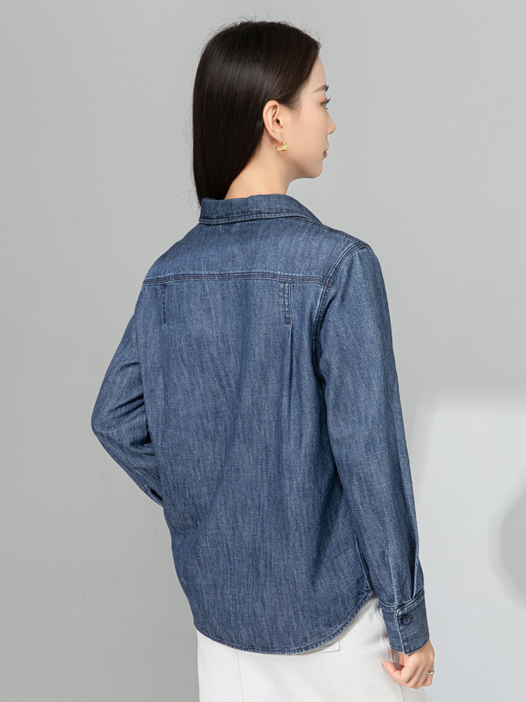 青ファッション プルオーバーデニムシャツ