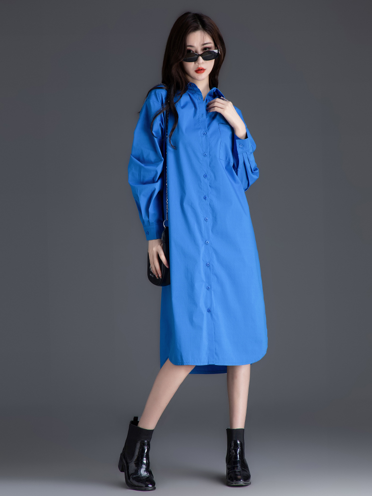 青ファッション ロングシャツワンピース