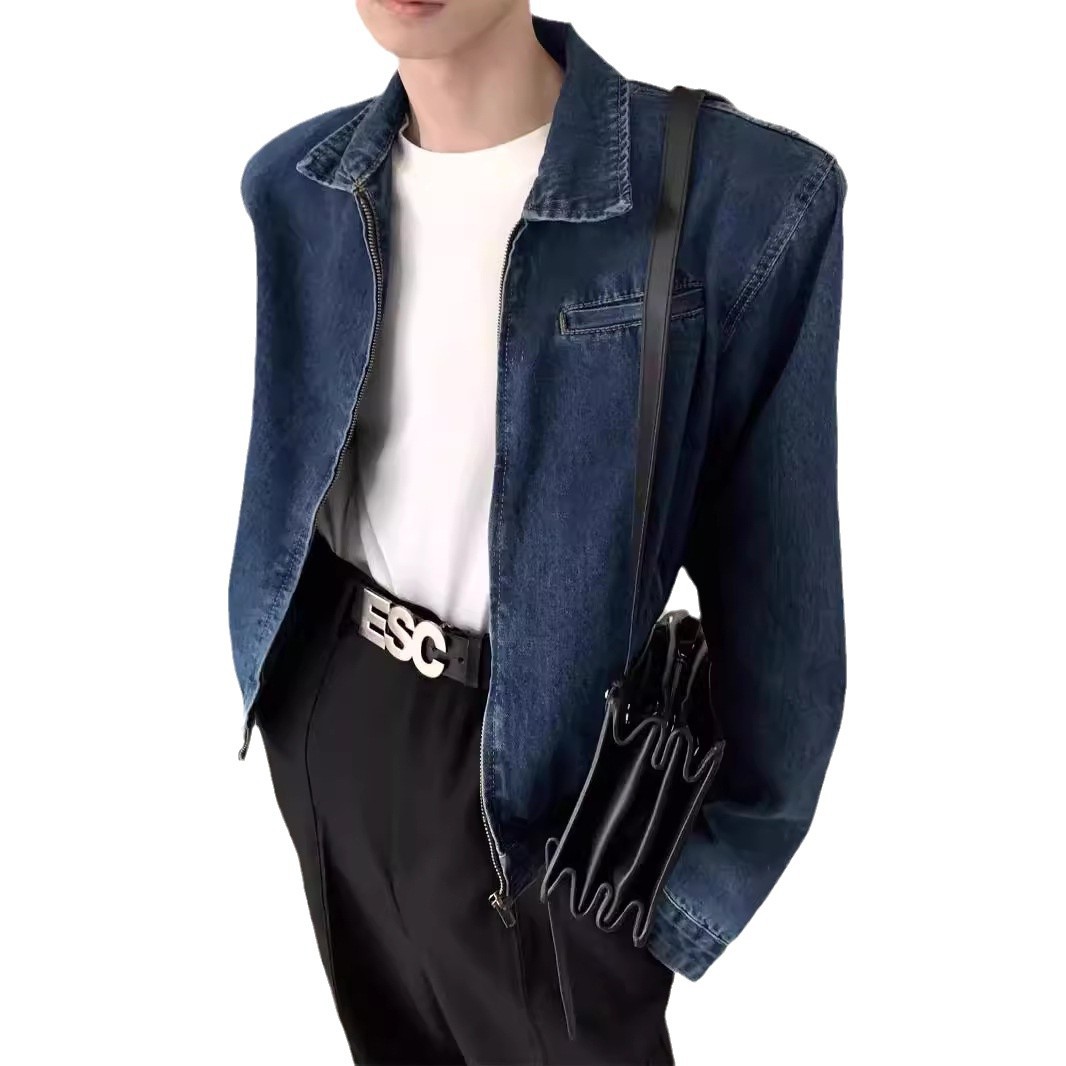 青ファッション シンプル洗い加工デニムジャケット