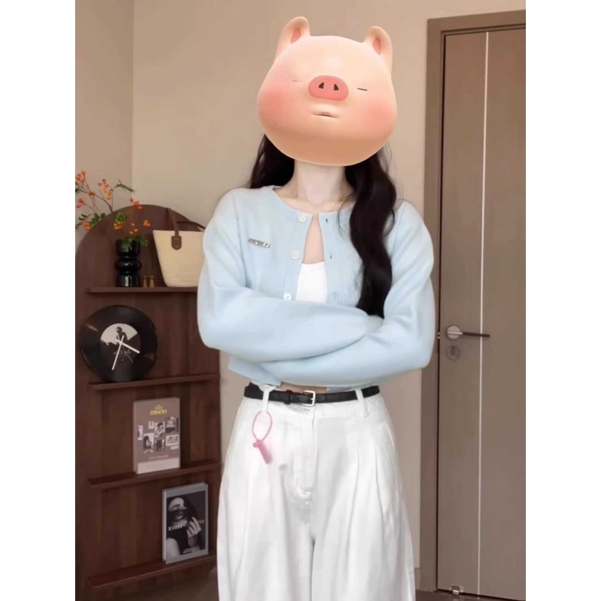 青ファッション 青ファッション クロップド丈シンプルカーディガン