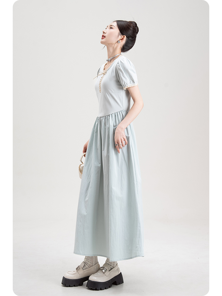 青ファッション 青ファッション 優美パフスリーブワンピース