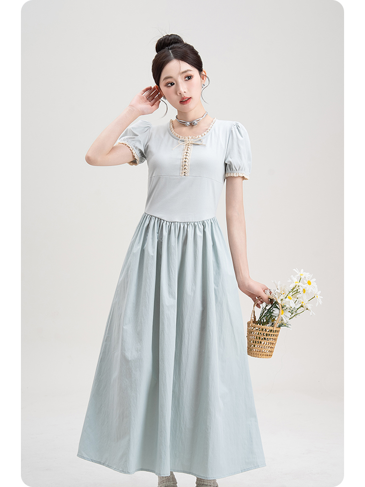 青ファッション 青ファッション 優美パフスリーブワンピース