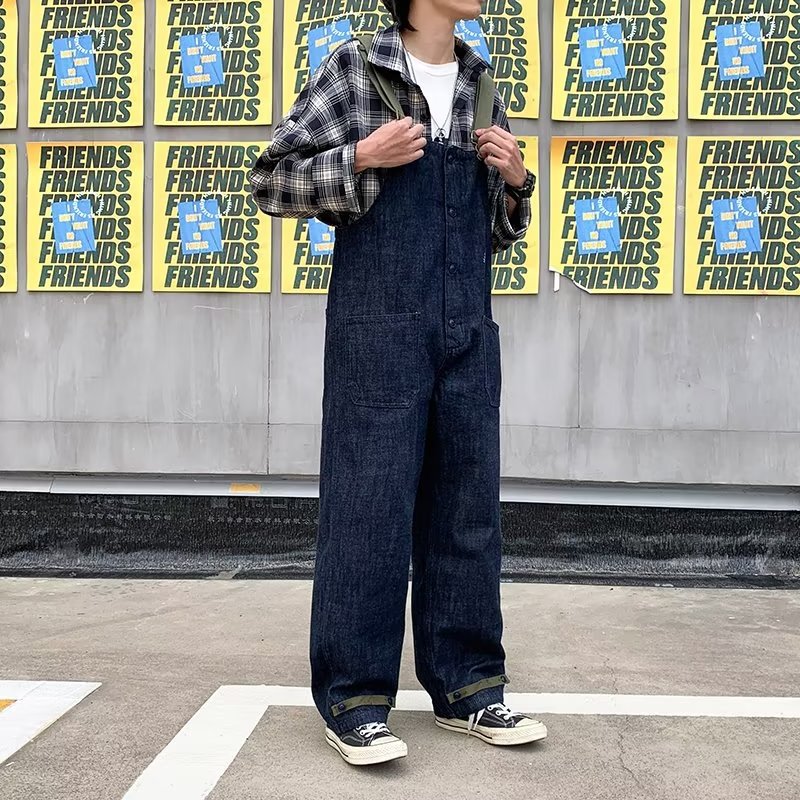 青ファッション マリンモチーフオーバーオールパンツ