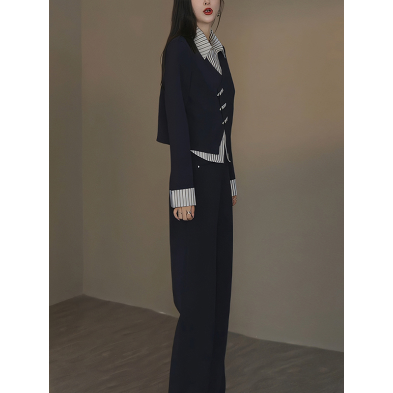 青ファッション 青ファッション 洗練レイヤードセットアップ