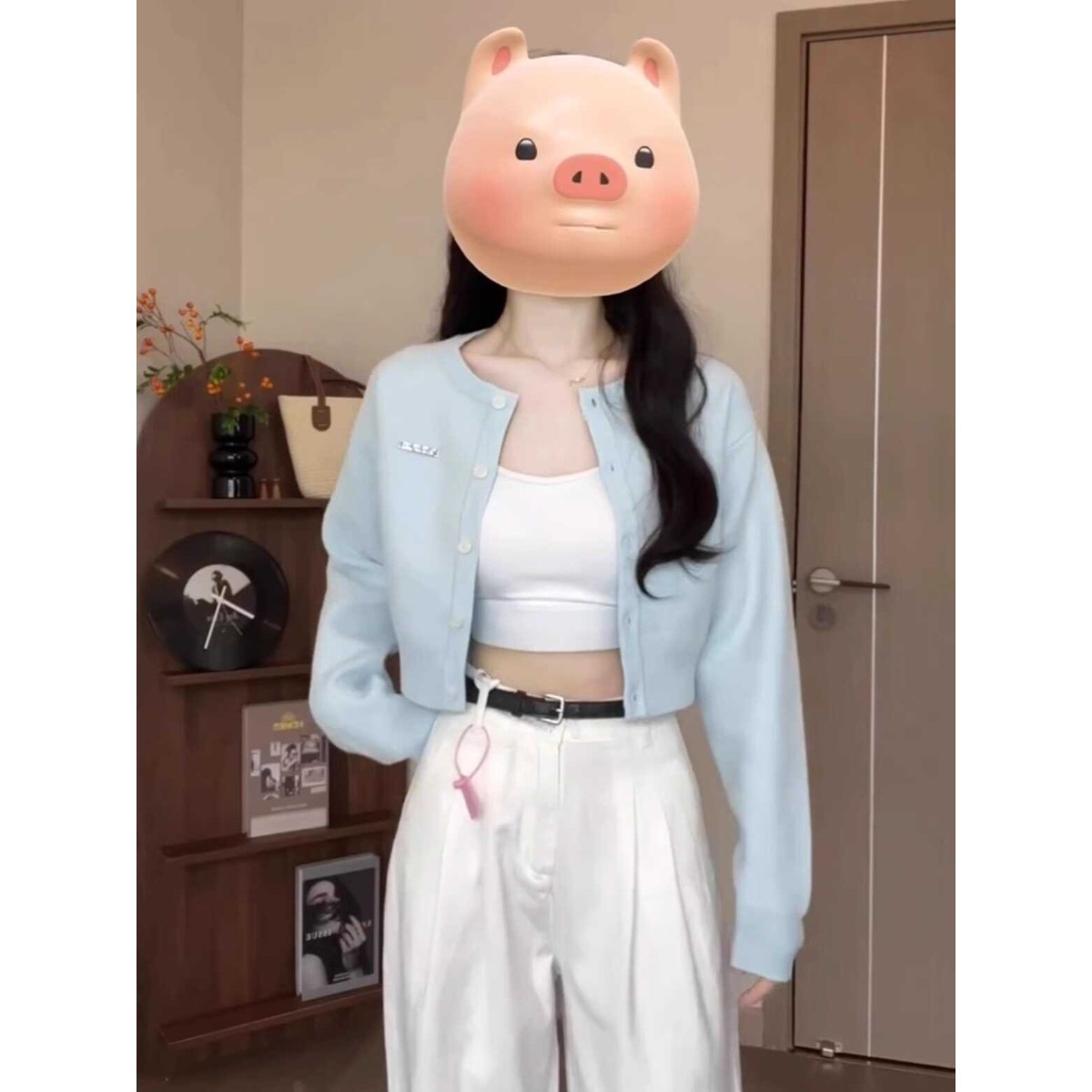 青ファッション 青ファッション クロップド丈シンプルカーディガン