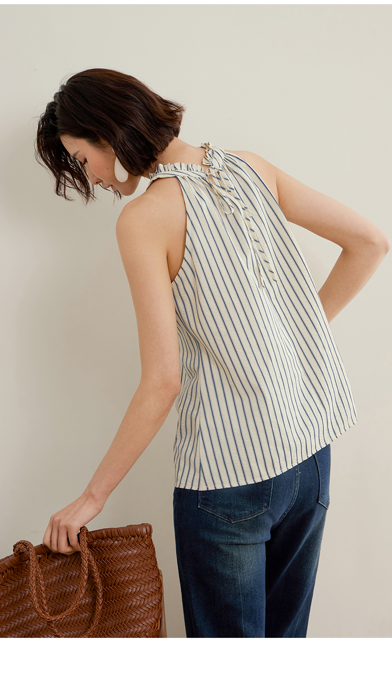 青ファッション ホルターネックストライプシャツ