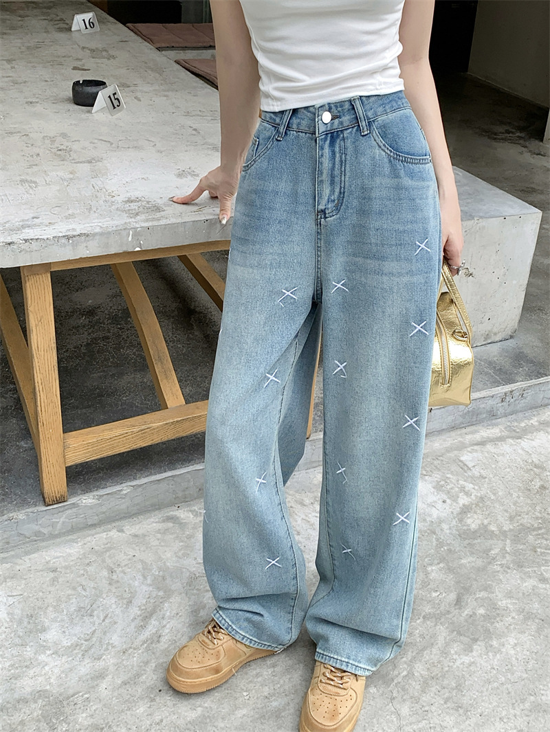 青ファッション 二〇二四年新作デニムワイドパンツゆったりシルエット