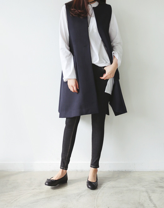 青ファッション ノースリーブロングジャケットベスト