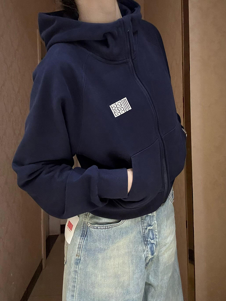 青ファッション 青ファッション シンプルハイネックジップパーカー