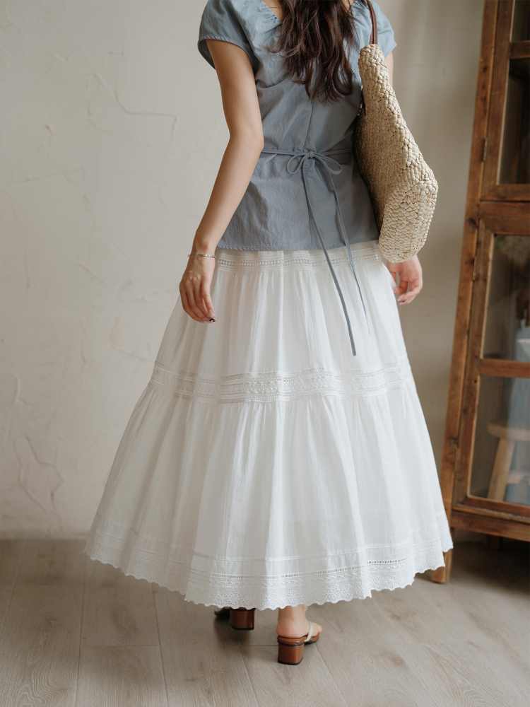 青ファッション フリルネックデザインシャツ