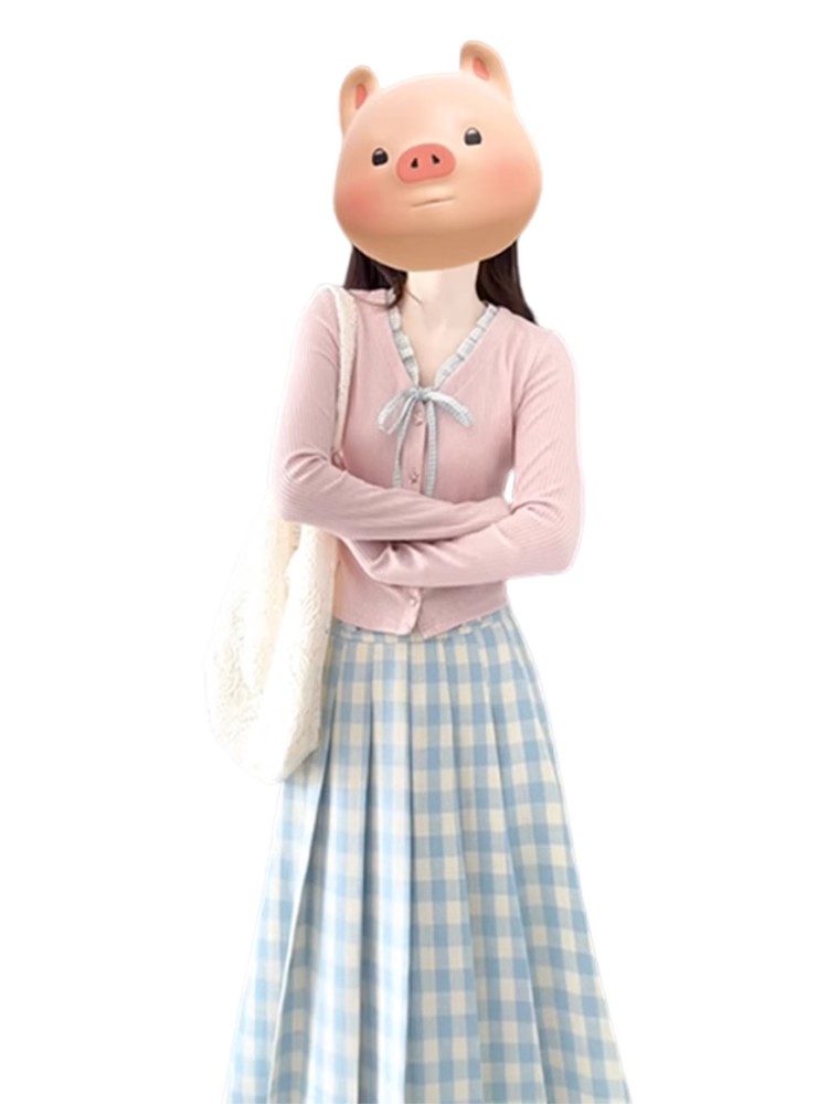 青ファッション 青ファッション 格子柄プリーツロングスカート