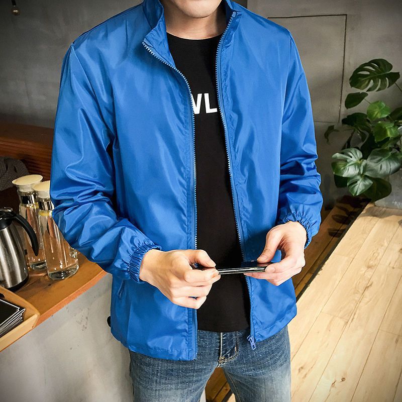 青ファッション シンプル立ち襟ライトジャケット